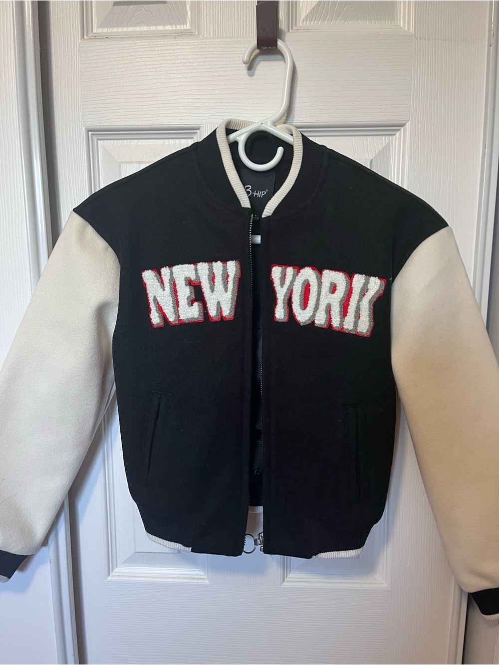 Kids Black and Cream "New York" Letterman Jacket